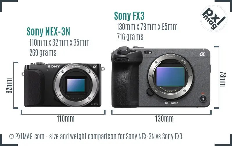 Sony NEX-3N vs Sony FX3 size comparison