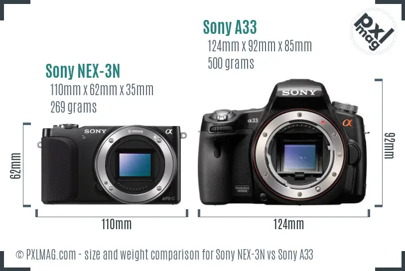 Sony NEX-3N vs Sony A33 size comparison