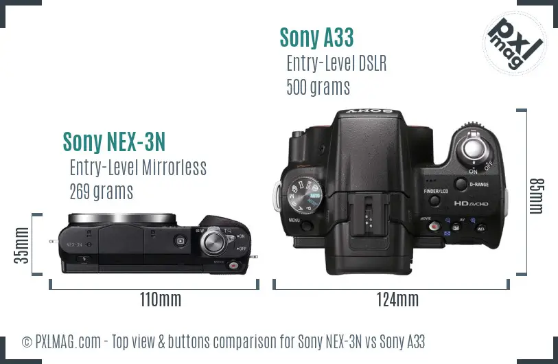 Sony NEX-3N vs Sony A33 top view buttons comparison