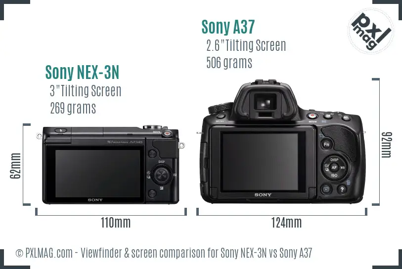 Sony NEX-3N vs Sony A37 Screen and Viewfinder comparison
