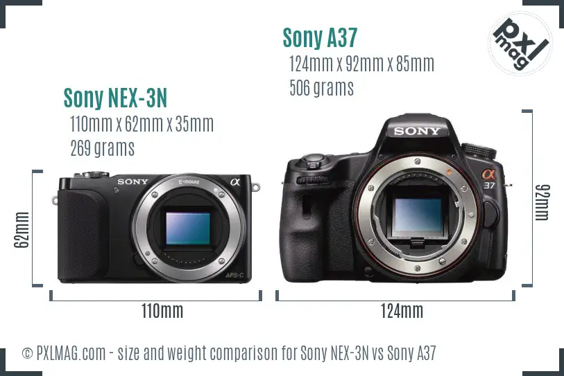Sony NEX-3N vs Sony A37 size comparison