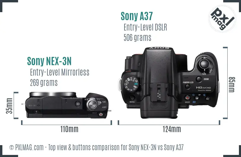 Sony NEX-3N vs Sony A37 top view buttons comparison
