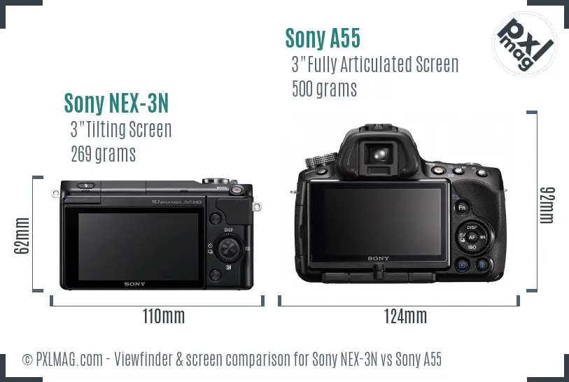 Sony NEX-3N vs Sony A55 Screen and Viewfinder comparison