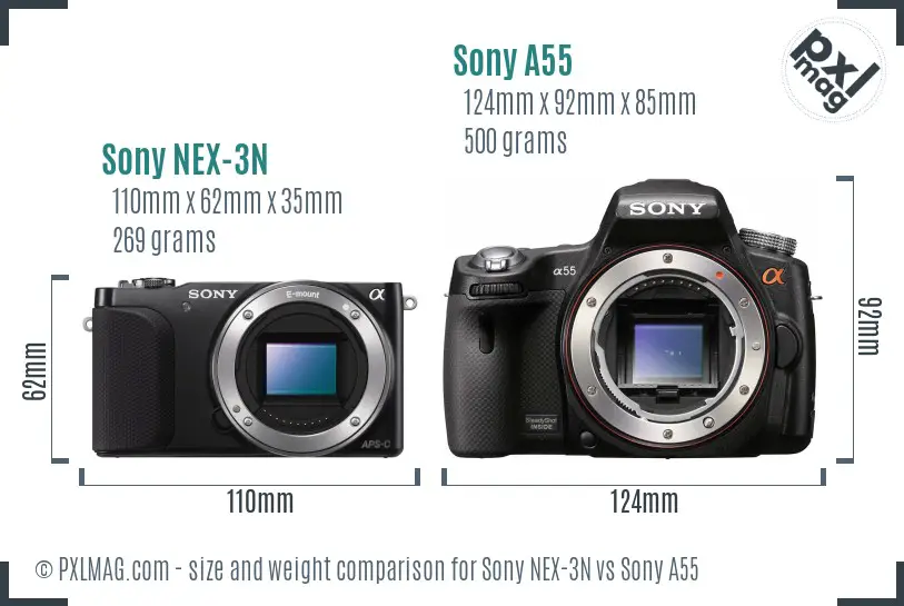 Sony NEX-3N vs Sony A55 size comparison