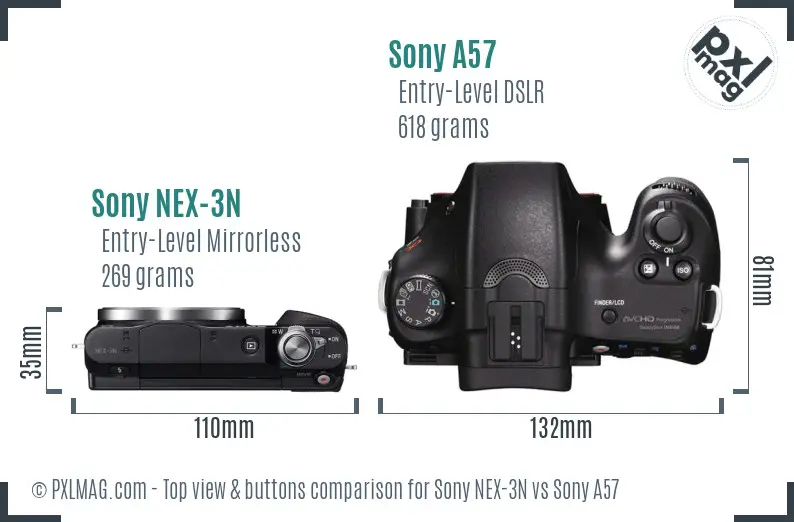 Sony NEX-3N vs Sony A57 top view buttons comparison