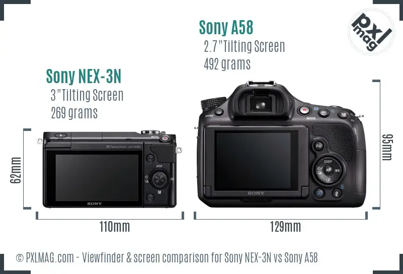 Sony NEX-3N vs Sony A58 Screen and Viewfinder comparison