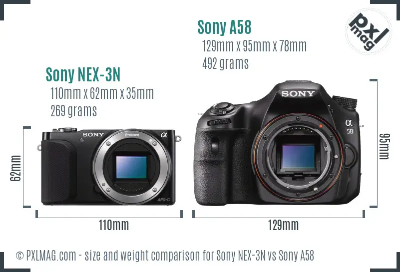 Sony NEX-3N vs Sony A58 size comparison