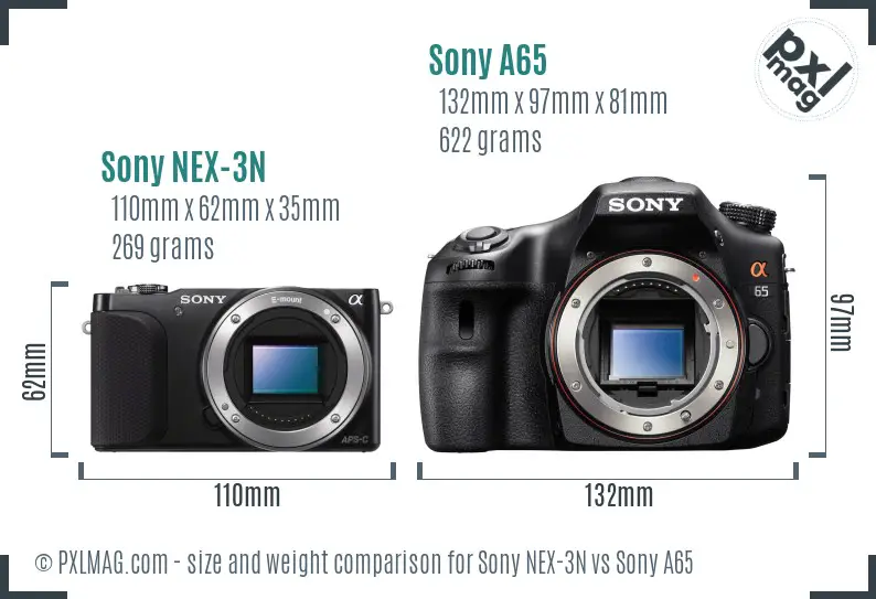 Sony NEX-3N vs Sony A65 size comparison