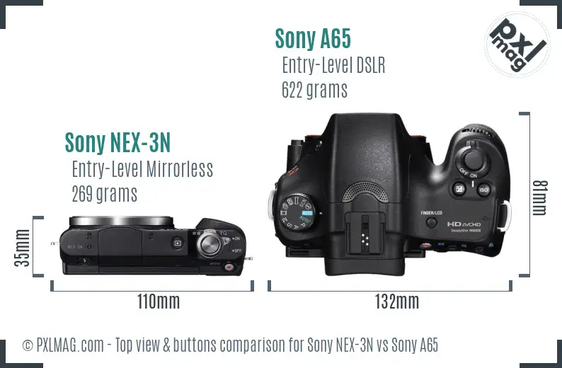 Sony NEX-3N vs Sony A65 top view buttons comparison