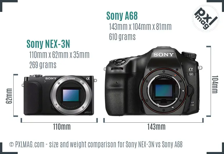 Sony NEX-3N vs Sony A68 size comparison