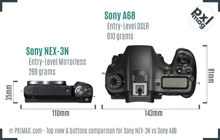 Sony NEX-3N vs Sony A68 top view buttons comparison