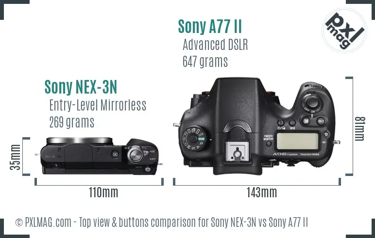 Sony NEX-3N vs Sony A77 II top view buttons comparison
