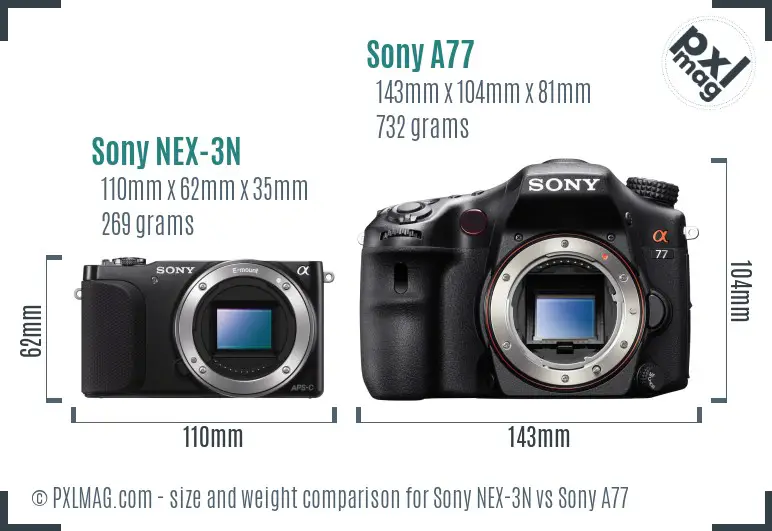 Sony NEX-3N vs Sony A77 size comparison