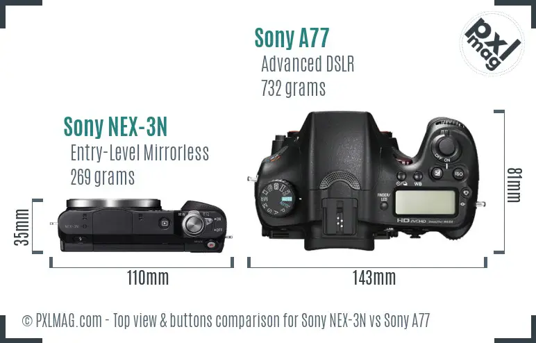 Sony NEX-3N vs Sony A77 top view buttons comparison