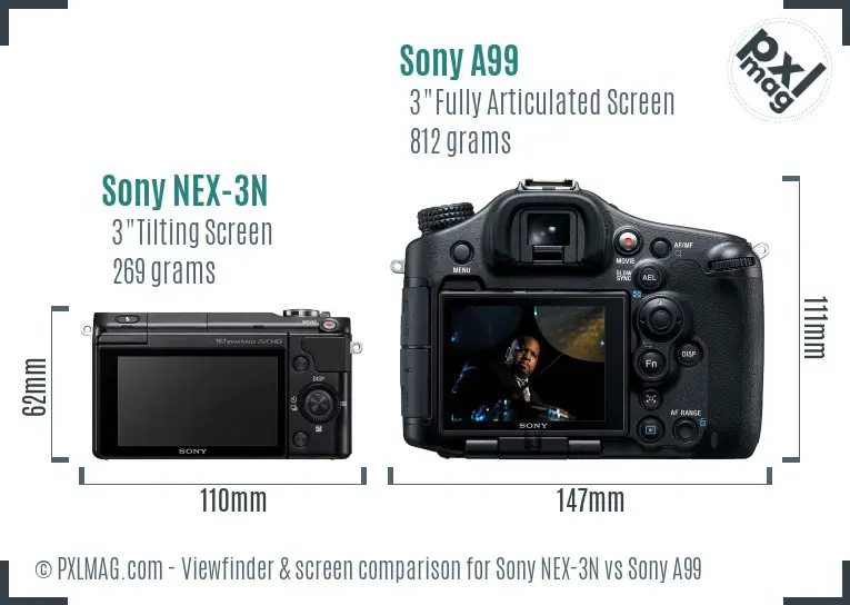Sony NEX-3N vs Sony A99 Screen and Viewfinder comparison