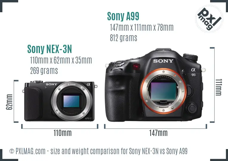 Sony NEX-3N vs Sony A99 size comparison