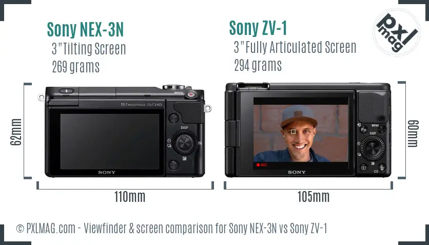 Sony NEX-3N vs Sony ZV-1 Screen and Viewfinder comparison