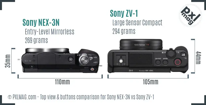 Sony NEX-3N vs Sony ZV-1 top view buttons comparison