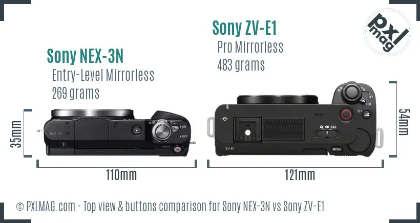 Sony NEX-3N vs Sony ZV-E1 top view buttons comparison Sony NEX-3N vs Sony ZV-E1 top view buttons comparison
