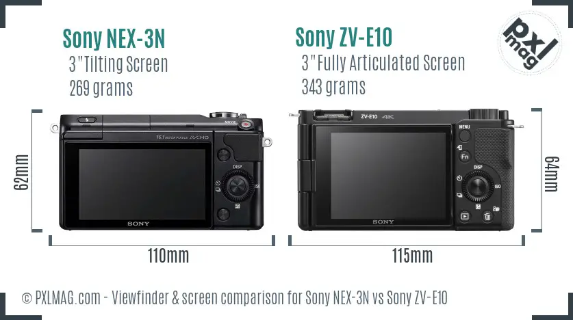Sony NEX-3N vs Sony ZV-E10 Screen and Viewfinder comparison