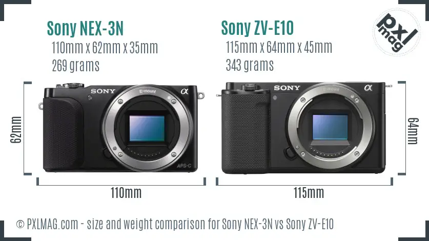 Sony NEX-3N vs Sony ZV-E10 size comparison