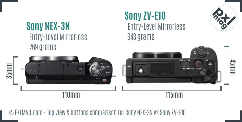 Sony NEX-3N vs Sony ZV-E10 top view buttons comparison