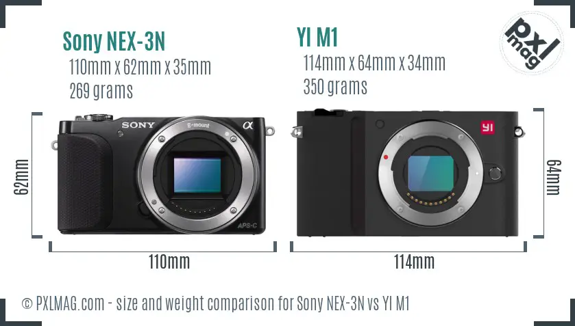 Sony NEX-3N vs YI M1 size comparison