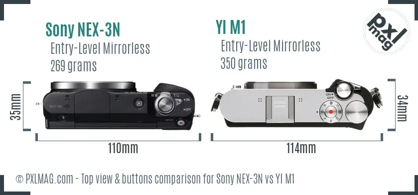 Sony NEX-3N vs YI M1 top view buttons comparison