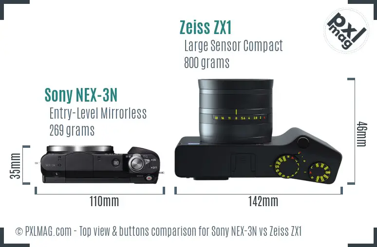 Sony NEX-3N vs Zeiss ZX1 top view buttons comparison