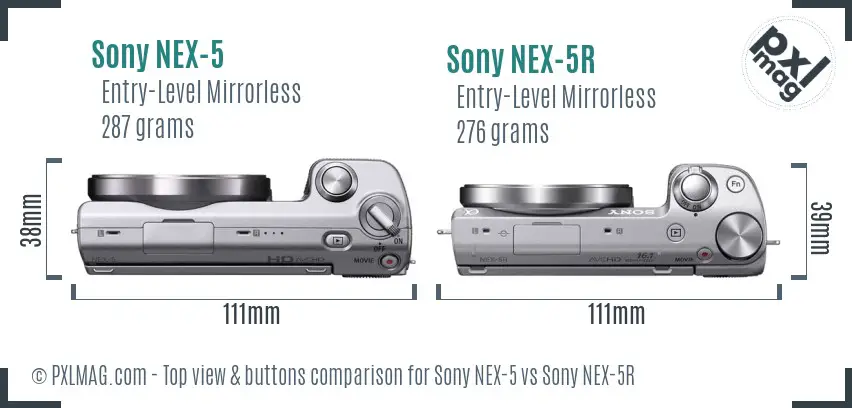 Sony NEX-5 vs Sony NEX-5R top view buttons comparison