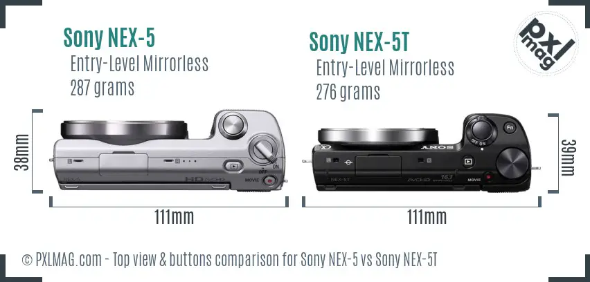 Sony NEX-5 vs Sony NEX-5T top view buttons comparison