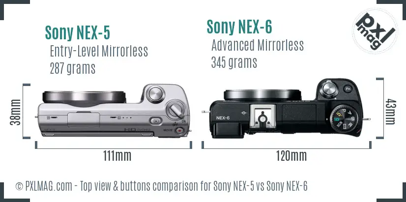 Sony NEX-5 vs Sony NEX-6 top view buttons comparison