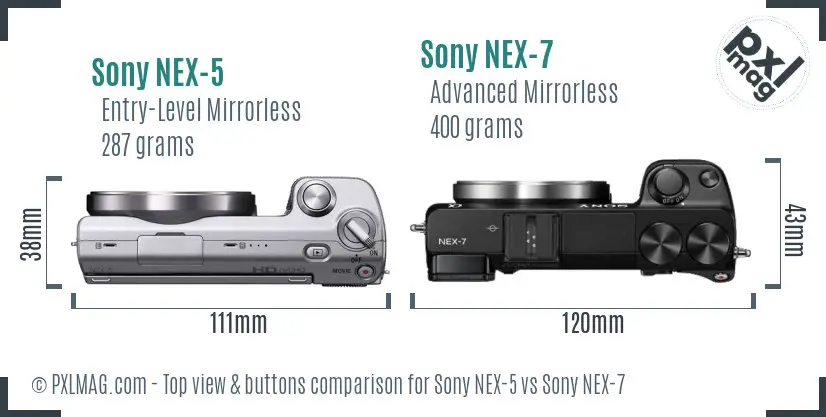 Sony NEX-5 vs Sony NEX-7 top view buttons comparison