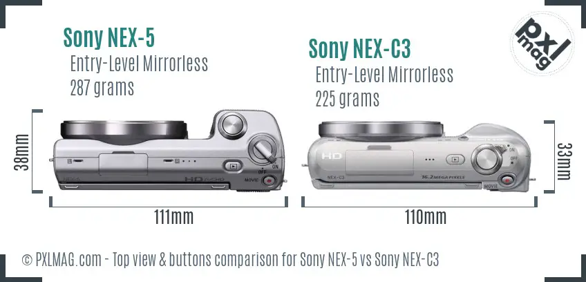 Sony NEX-5 vs Sony NEX-C3 top view buttons comparison