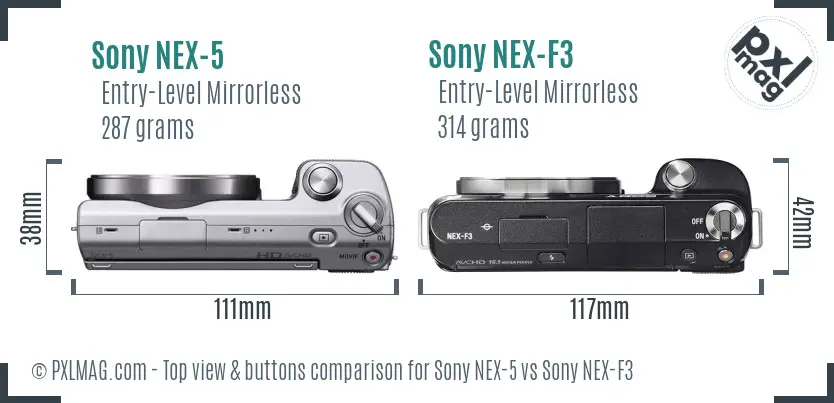 Sony NEX-5 vs Sony NEX-F3 top view buttons comparison