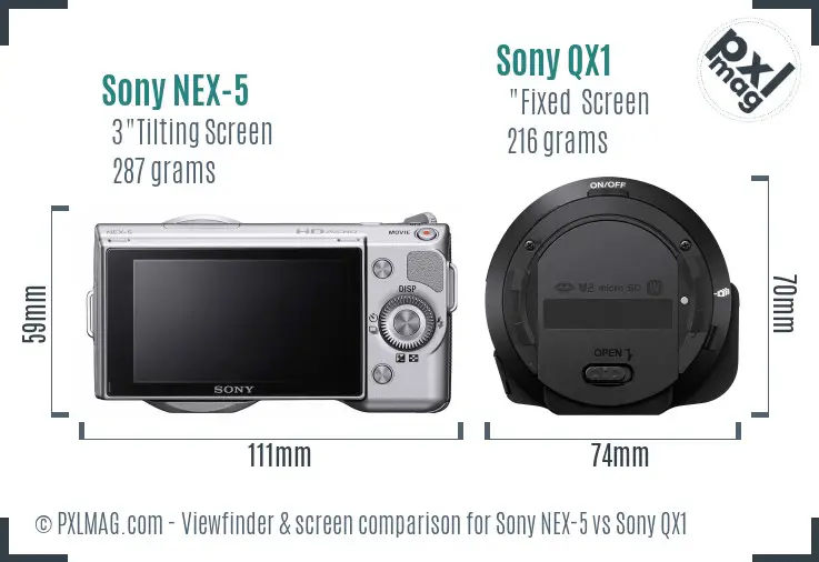 Sony NEX-5 vs Sony QX1 Screen and Viewfinder comparison