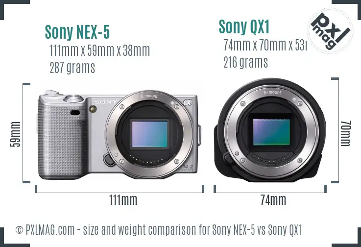 Sony NEX-5 vs Sony QX1 size comparison