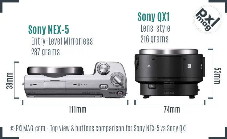 Sony NEX-5 vs Sony QX1 top view buttons comparison