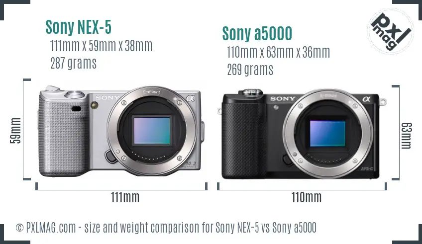 Sony NEX-5 vs Sony a5000 size comparison