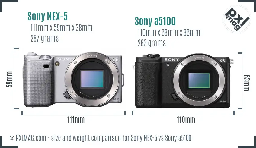 Sony NEX-5 vs Sony a5100 size comparison