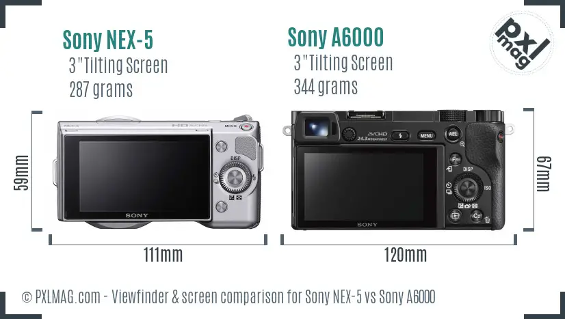 Sony NEX-5 vs Sony A6000 Screen and Viewfinder comparison