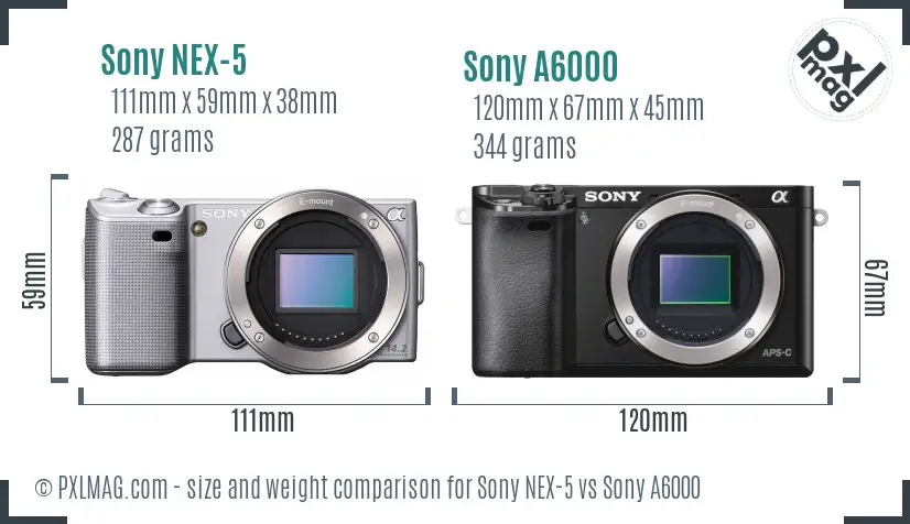 Sony NEX-5 vs Sony A6000 size comparison