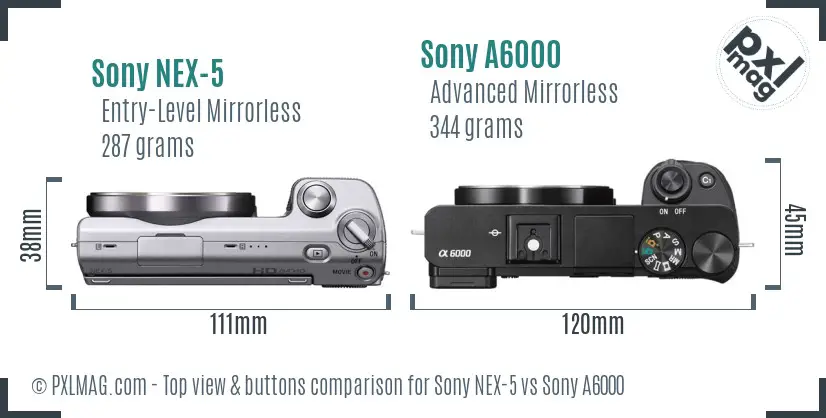 Sony NEX-5 vs Sony A6000 top view buttons comparison