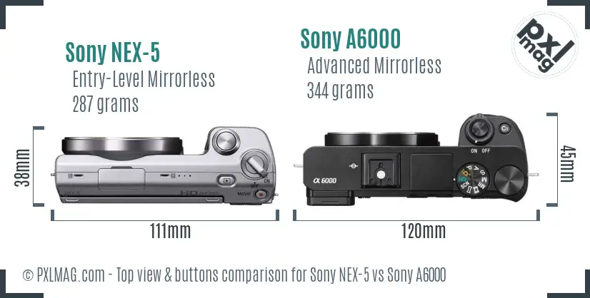 Sony NEX-5 vs Sony A6000 top view buttons comparison Sony NEX-5 vs Sony A6000 top view buttons comparison