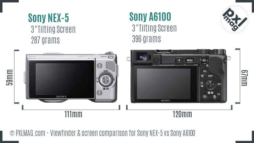 Sony NEX-5 vs Sony A6100 Screen and Viewfinder comparison