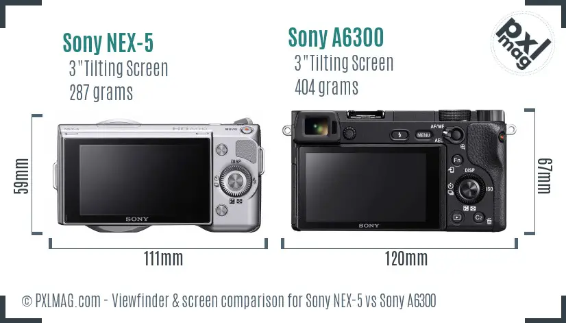 Sony NEX-5 vs Sony A6300 Screen and Viewfinder comparison