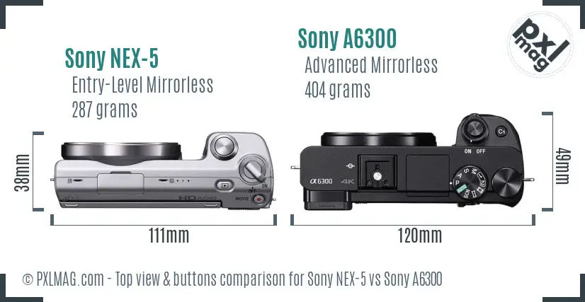 Sony NEX-5 vs Sony A6300 top view buttons comparison