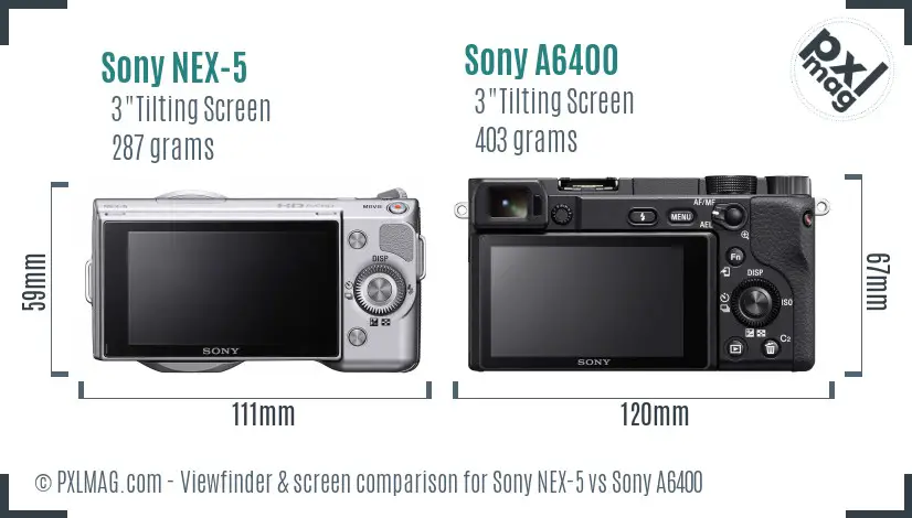 Sony NEX-5 vs Sony A6400 Screen and Viewfinder comparison