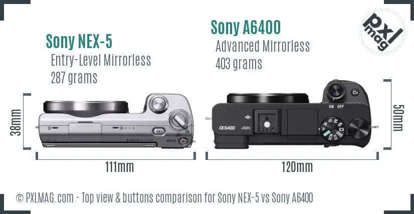 Sony NEX-5 vs Sony A6400 top view buttons comparison