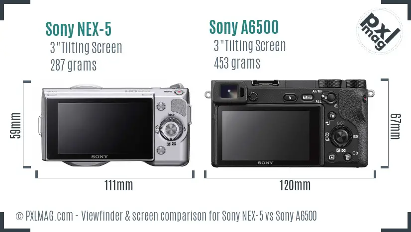 Sony NEX-5 vs Sony A6500 Screen and Viewfinder comparison